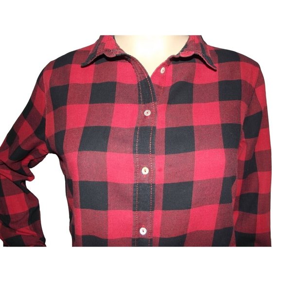 H&M Shirt Womens Size 6 Red & Black Plaid Buffalo Check Long Sleeve Button Down - Picture 2 of 9